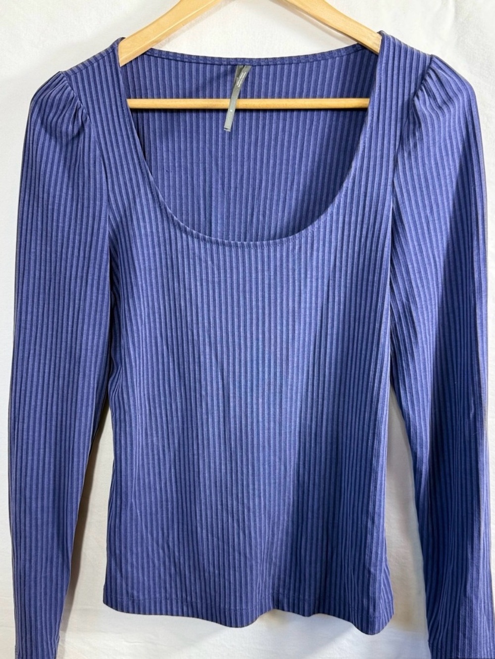 Anthropologie Ribbed Scoop-Neck Long Sleeve Top in Periwinkle Blue